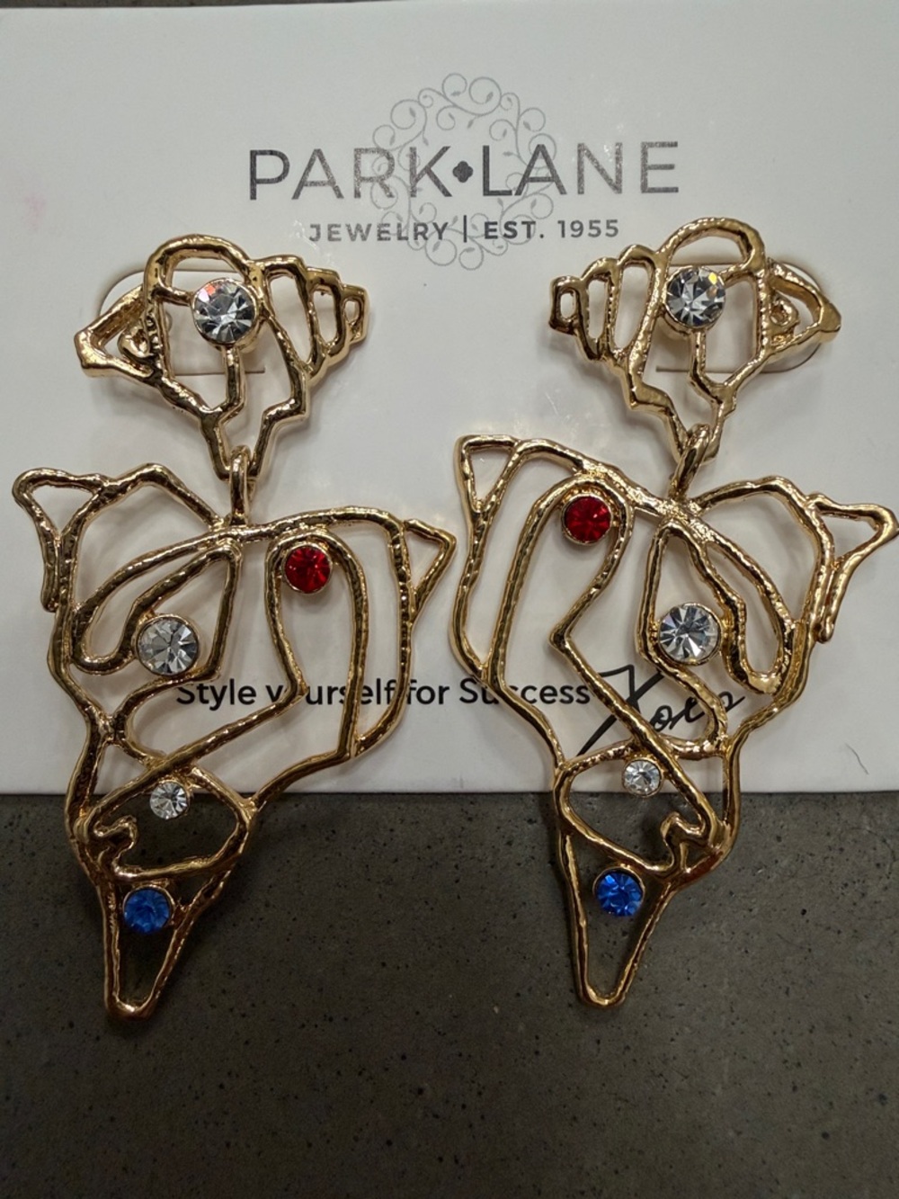 Park Lane Juliette Earrings Gold Tone Abstract Statement Multicolor Rhinestones